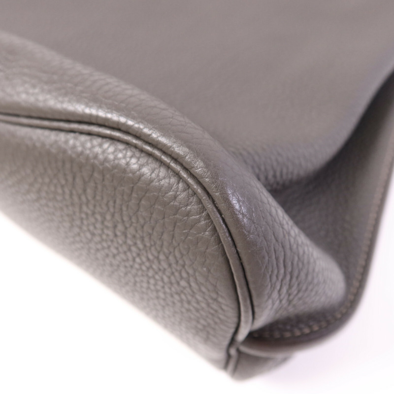 HERMES Clemence皮革So Kelly 26銀扣肩背袋Etain/Etoupe-10