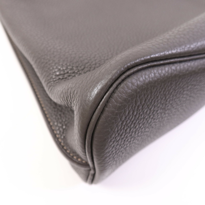 HERMES Clemence皮革So Kelly 26銀扣肩背袋Etain/Etoupe-11