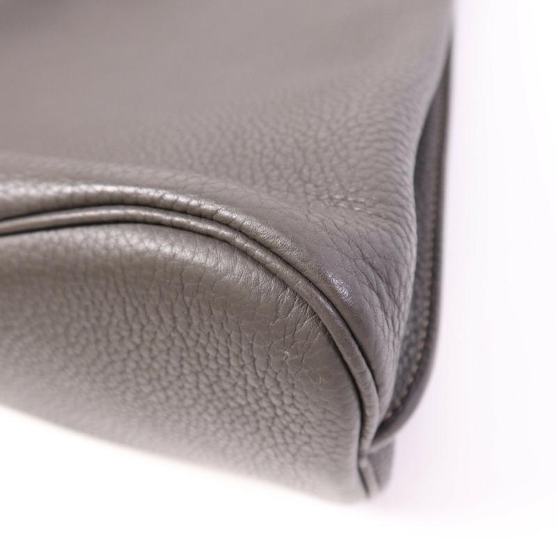 HERMES Clemence皮革So Kelly 26銀扣肩背袋Etain/Etoupe-12