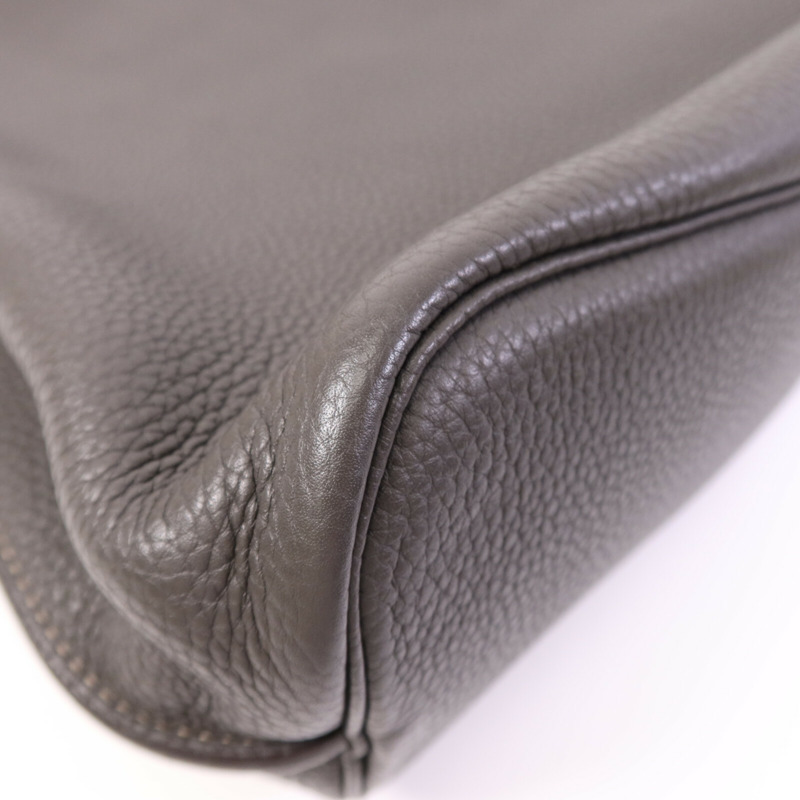 HERMES Clemence皮革So Kelly 26銀扣肩背袋Etain/Etoupe-13