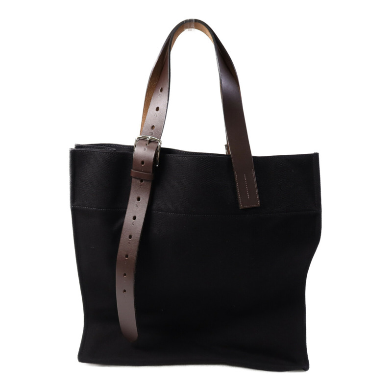HERMES 帆布Etriviere Shopping Bag銀扣手挽袋Black-1