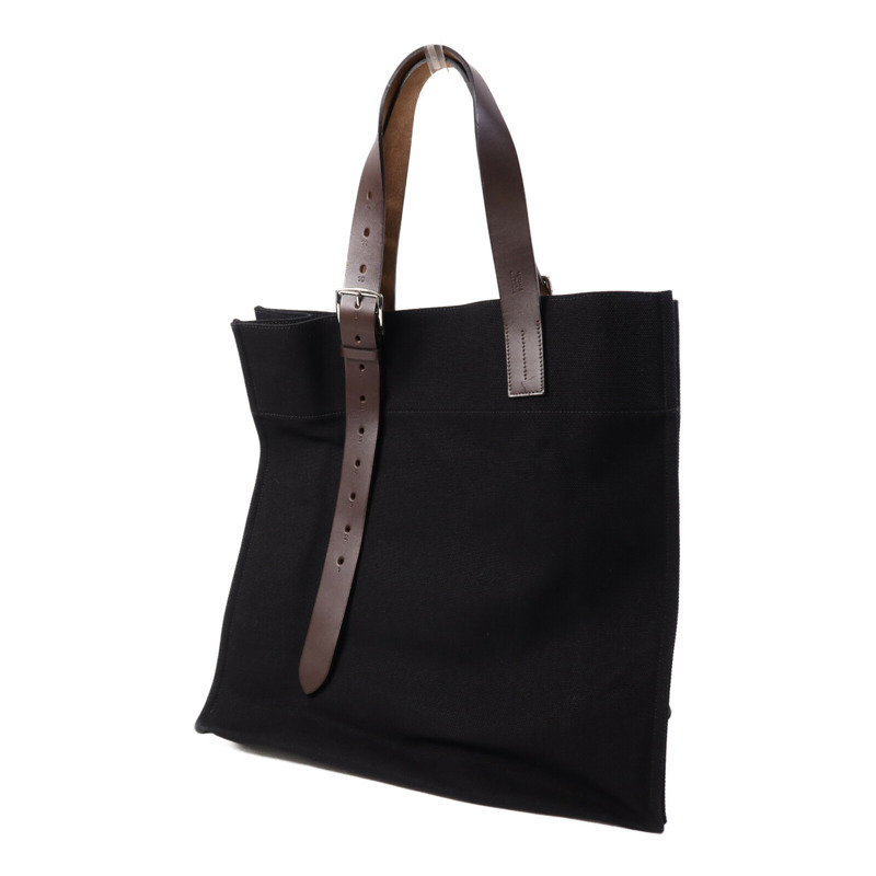 HERMES 帆布Etriviere Shopping Bag銀扣手挽袋Black-2