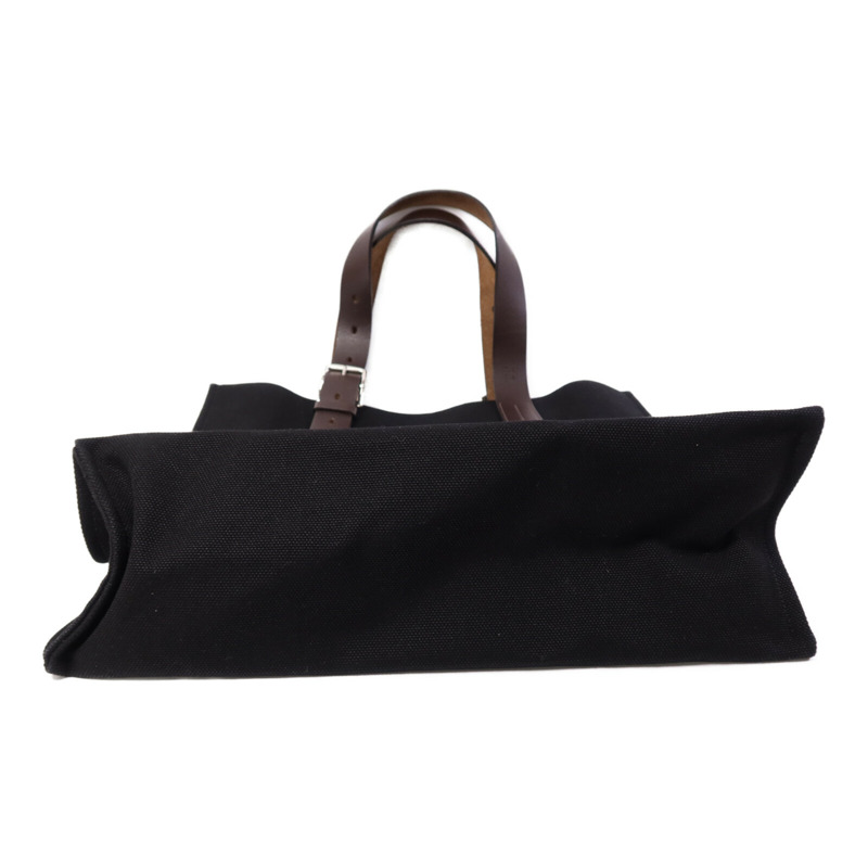 HERMES 帆布Etriviere Shopping Bag銀扣手挽袋Black-3