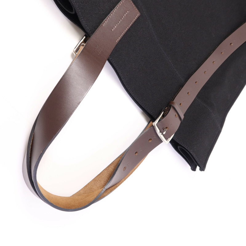 HERMES 帆布Etriviere Shopping Bag銀扣手挽袋Black-6