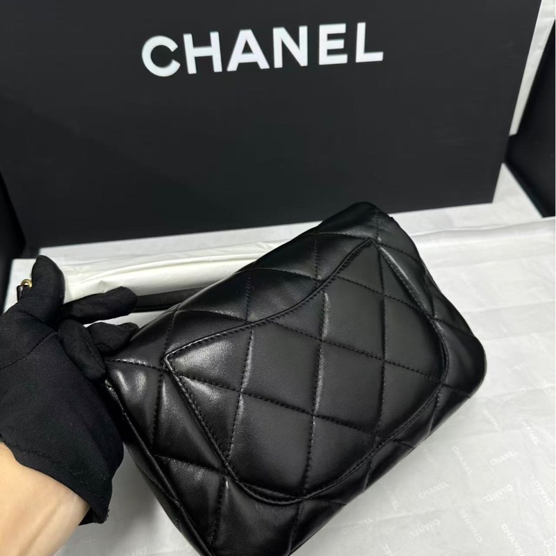 （已預留）Chanel 香奈兒 23s黑色愛心琺瑯扣CF mini/ 口蓋包/芯片款/全新閒置美品-7