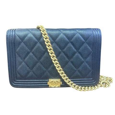 【美收精品】CHANEL BOY WOC 金色雙C菱格粒紋牛皮金鏈肩背包 4-938