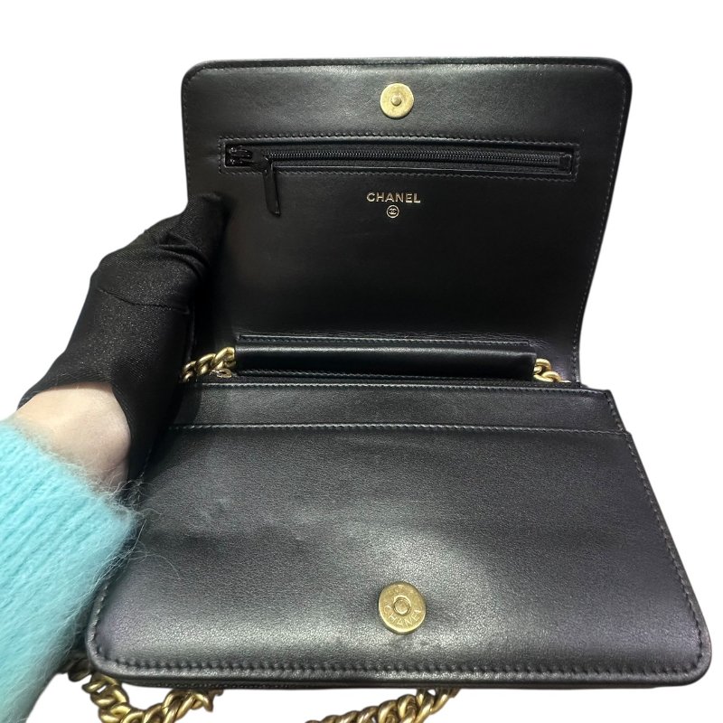 【美收精品】CHANEL BOY WOC 金色雙C菱格粒紋牛皮金鏈肩背包 4-938-10