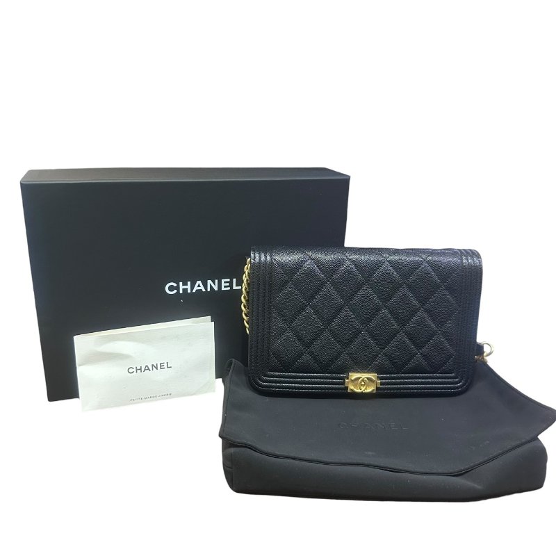 【美收精品】CHANEL BOY WOC 金色雙C菱格粒紋牛皮金鏈肩背包 4-938-19