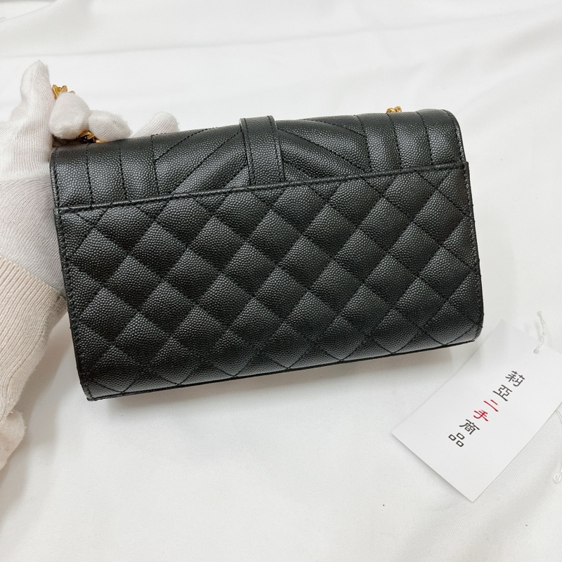 莉亞精品♡ YSL 600195 菱格郵差包 黑金 二手-4