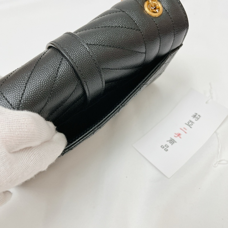 莉亞精品♡ YSL 600195 菱格郵差包 黑金 二手-5