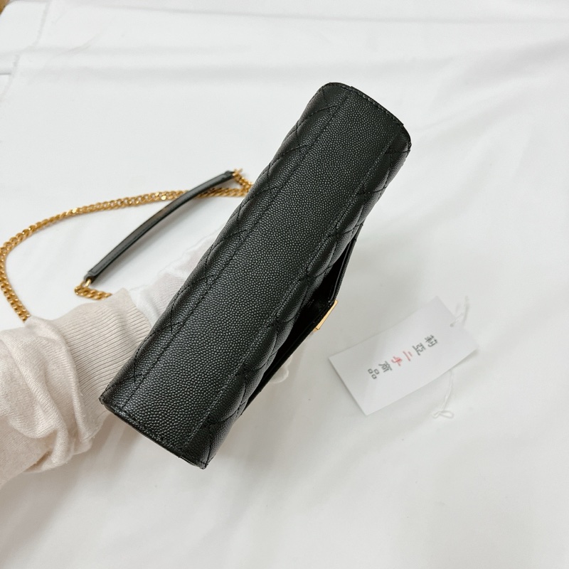 莉亞精品♡ YSL 600195 菱格郵差包 黑金 二手-8