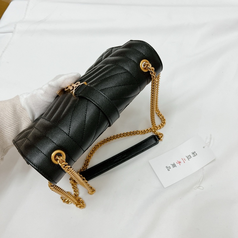 莉亞精品♡ YSL 600195 菱格郵差包 黑金 二手-9