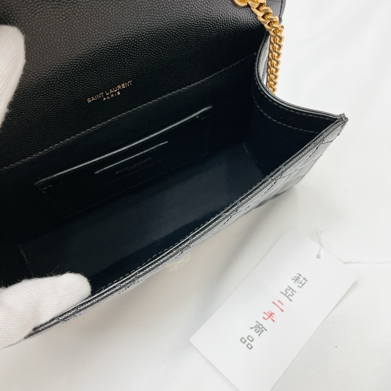 莉亞精品♡ YSL 600195 菱格郵差包 黑金 二手-11