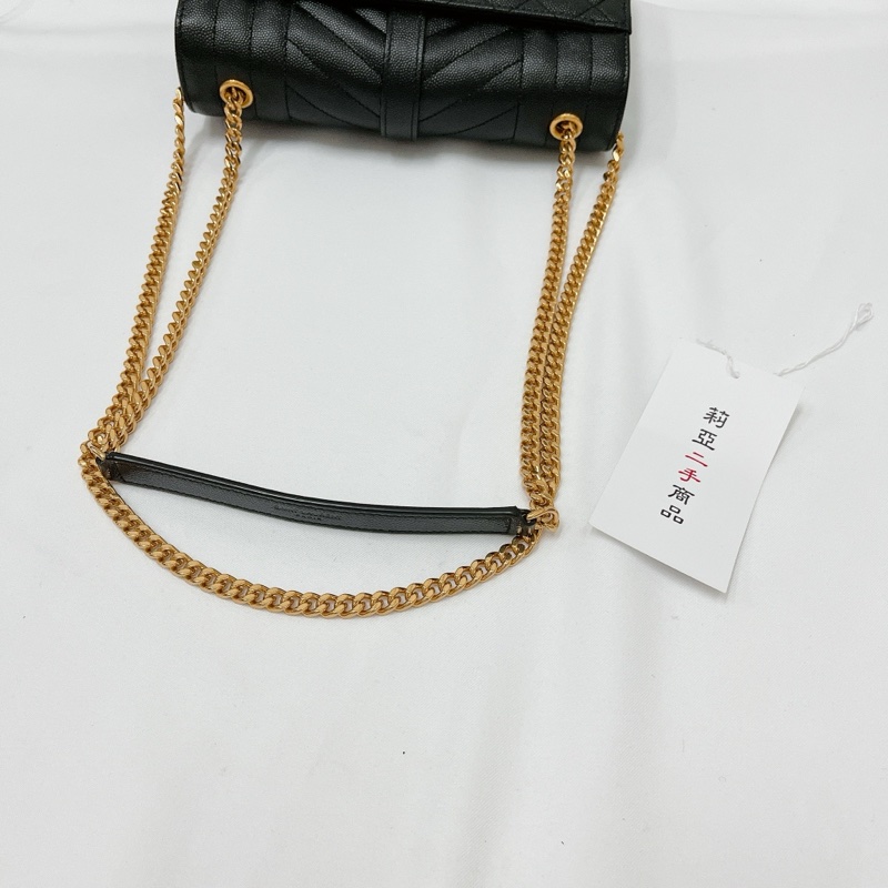 莉亞精品♡ YSL 600195 菱格郵差包 黑金 二手-14