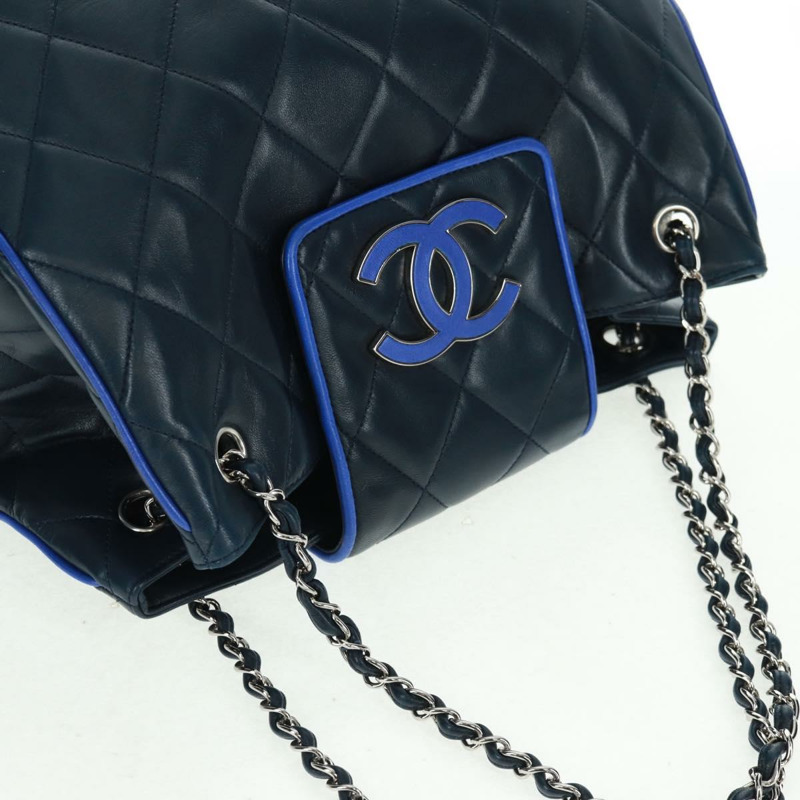 【日本直送】香奈兒 (CHANEL) 絎縫鏈條肩背包/手提包,羊皮材質,海軍藍,CC標誌,正品編號 163283SAV-5
