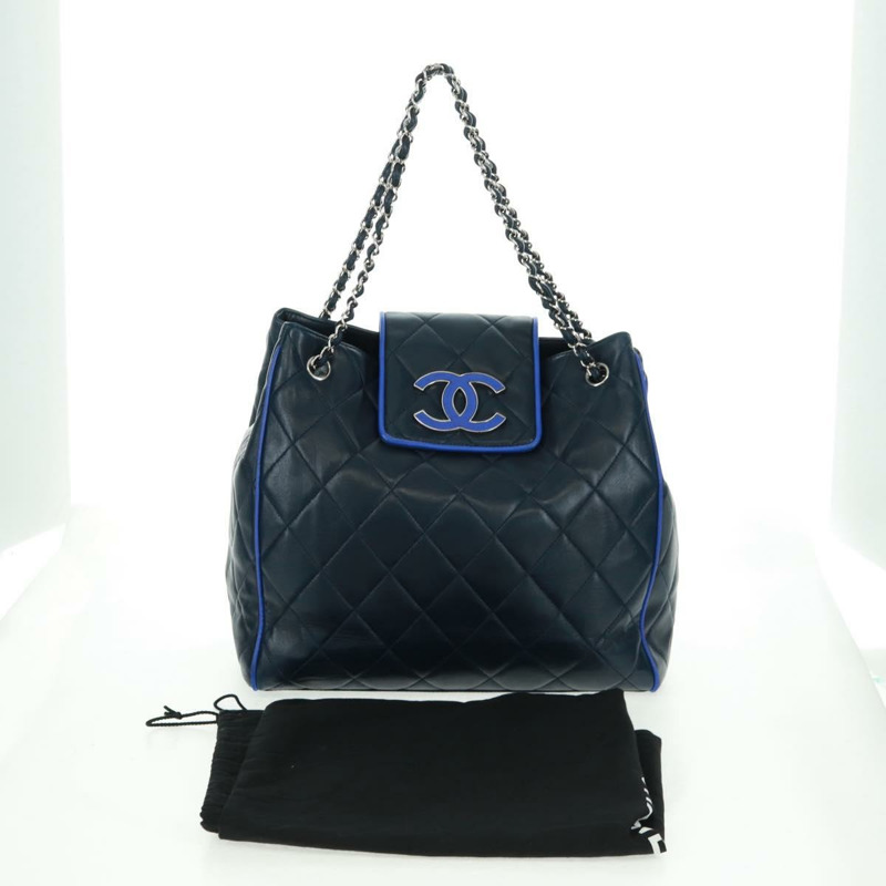 【日本直送】香奈兒 (CHANEL) 絎縫鏈條肩背包/手提包,羊皮材質,海軍藍,CC標誌,正品編號 163283SAV-11