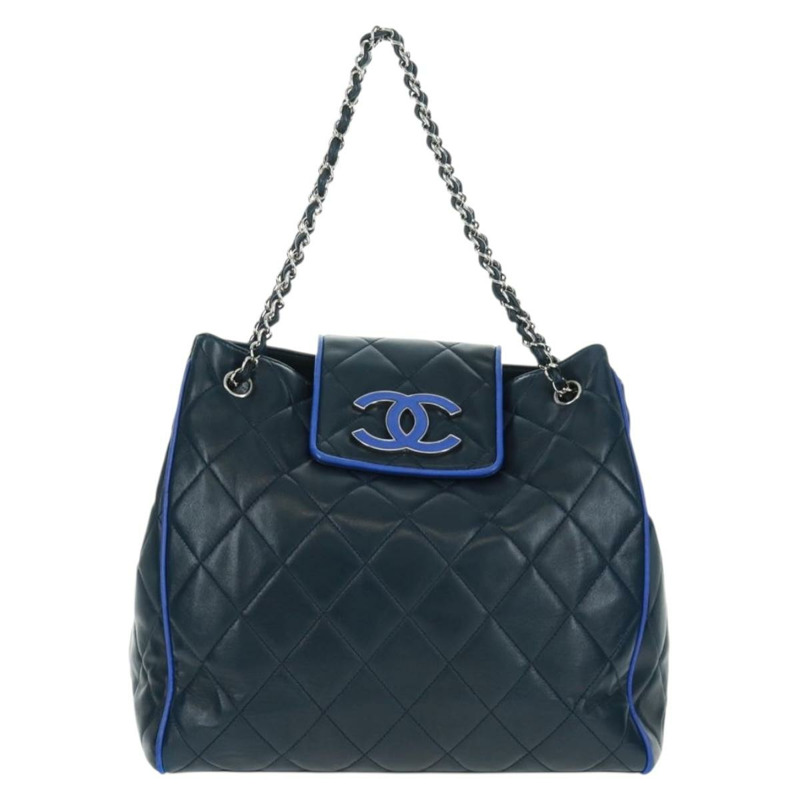 【日本直送】香奈兒 (CHANEL) 絎縫鏈條肩背包/手提包,羊皮材質,海軍藍,CC標誌,正品編號 163283SAV-12