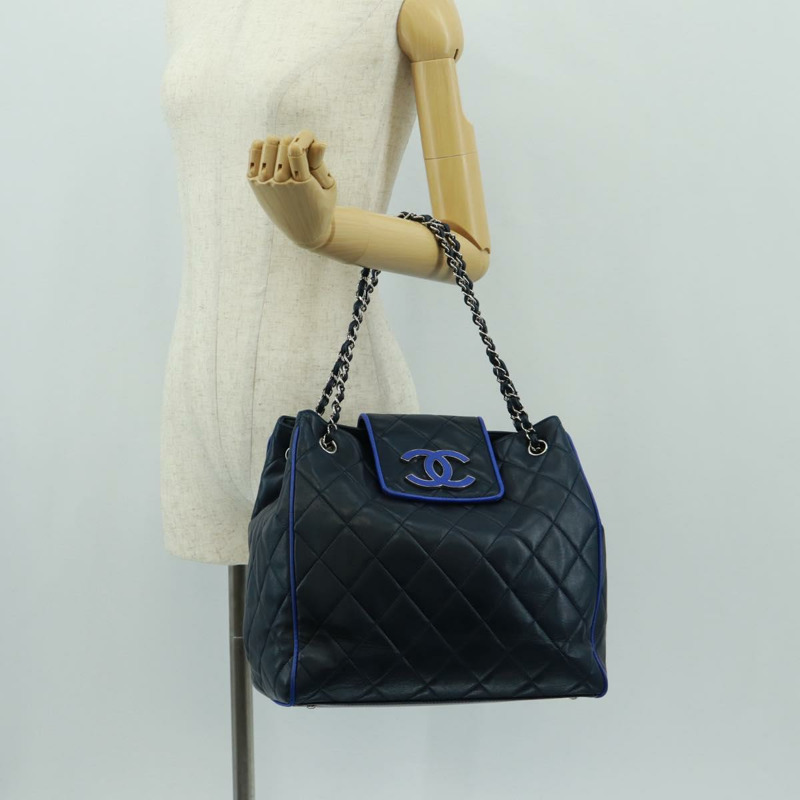 【日本直送】香奈兒 (CHANEL) 絎縫鏈條肩背包/手提包,羊皮材質,海軍藍,CC標誌,正品編號 163283SAV-24