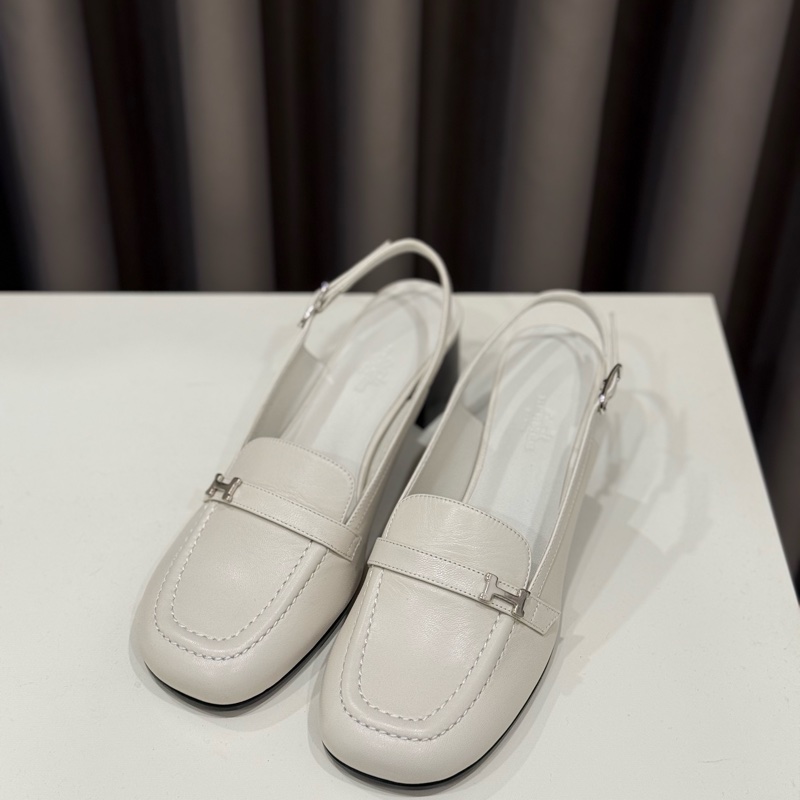 (全新甜價）Hermes愛馬仕 皮革粗根瑪莉珍鞋 37半-0