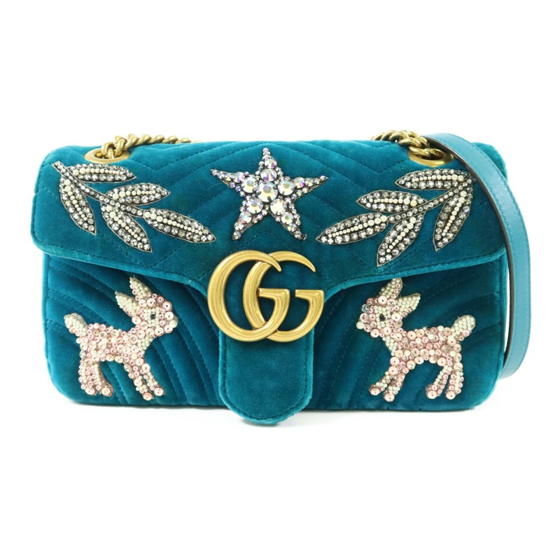 GUCCI 天鵝絨GG Marmont金扣鏈帶肩背袋-0