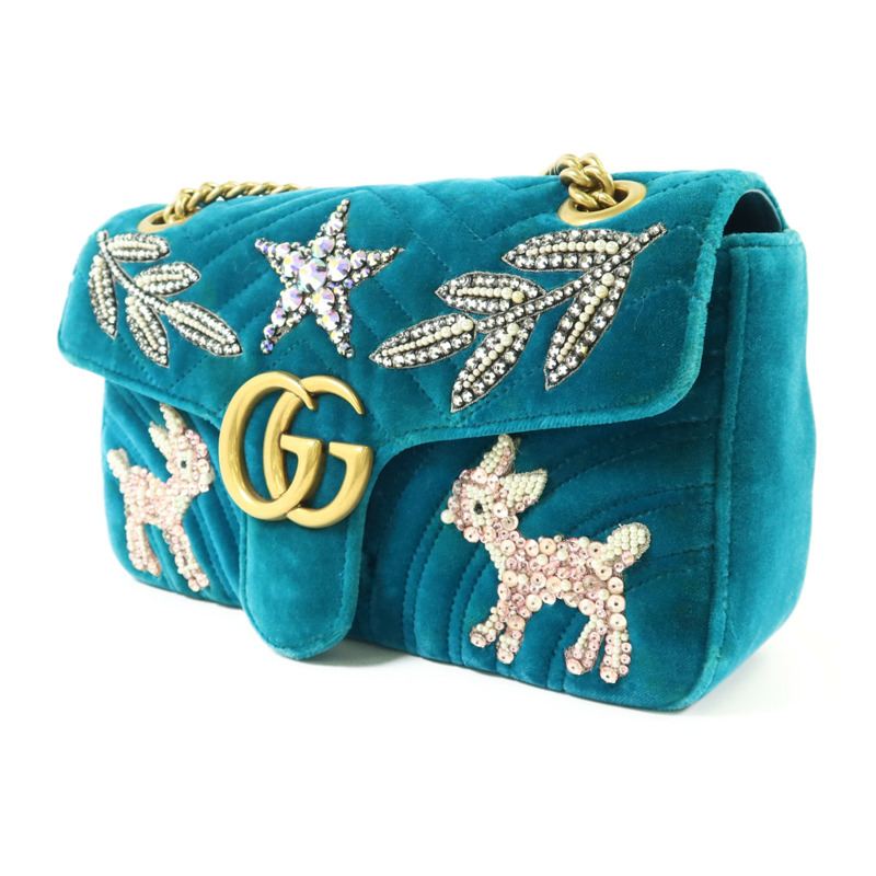 GUCCI 天鵝絨GG Marmont金扣鏈帶肩背袋-2