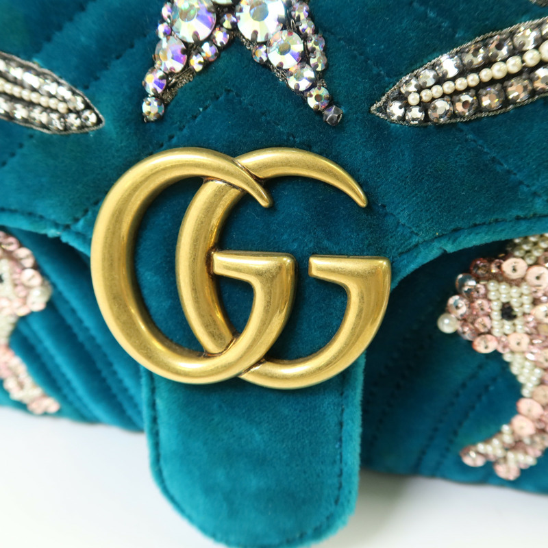 GUCCI 天鵝絨GG Marmont金扣鏈帶肩背袋-8