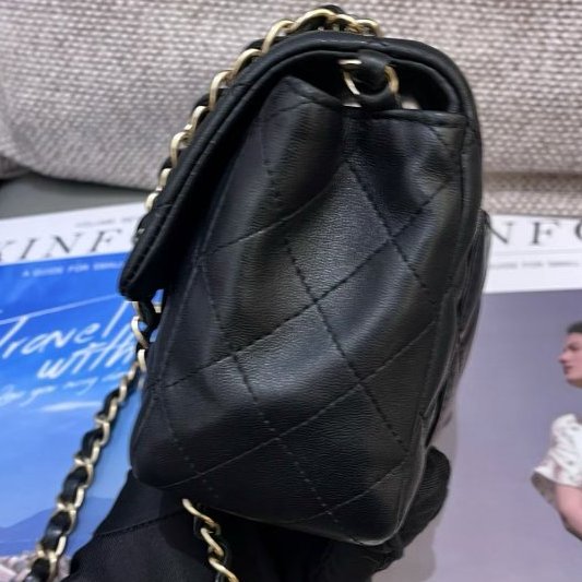 香奈兒CHANEL 黑金羊皮方胖子鏈條包-2