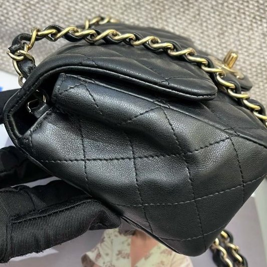 香奈兒CHANEL 黑金羊皮方胖子鏈條包-3