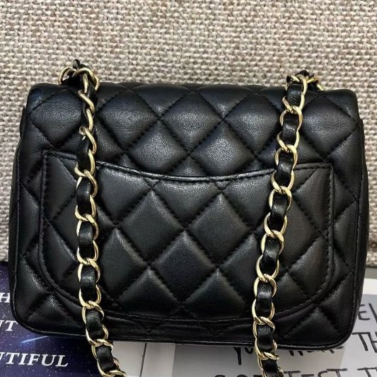 香奈兒CHANEL 黑金羊皮方胖子鏈條包-6