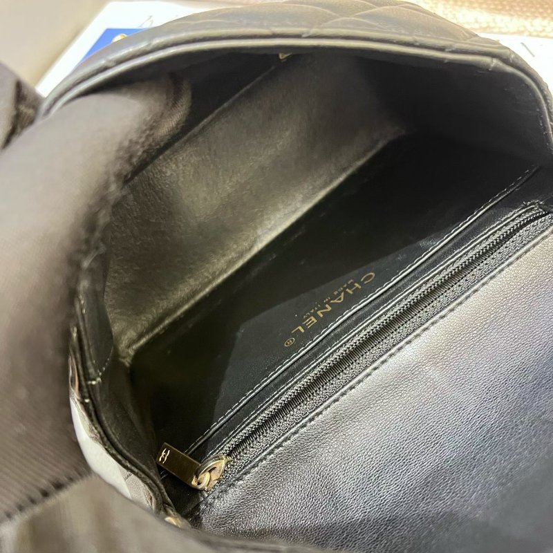 香奈兒CHANEL 黑金羊皮方胖子鏈條包-8