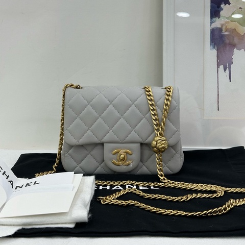 Chanel 香奈兒 25P淡藍色山茶花方胖子 晶片 有購證
