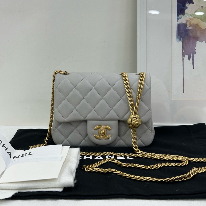 Chanel 香奈兒 25P淡藍色山茶花方胖子 晶片 有購證-0