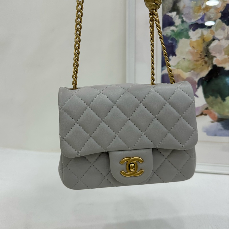 Chanel 香奈兒 25P淡藍色山茶花方胖子 晶片 有購證-7