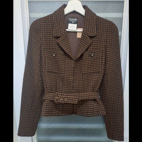 Chanel 咖黑小千鳥格外套