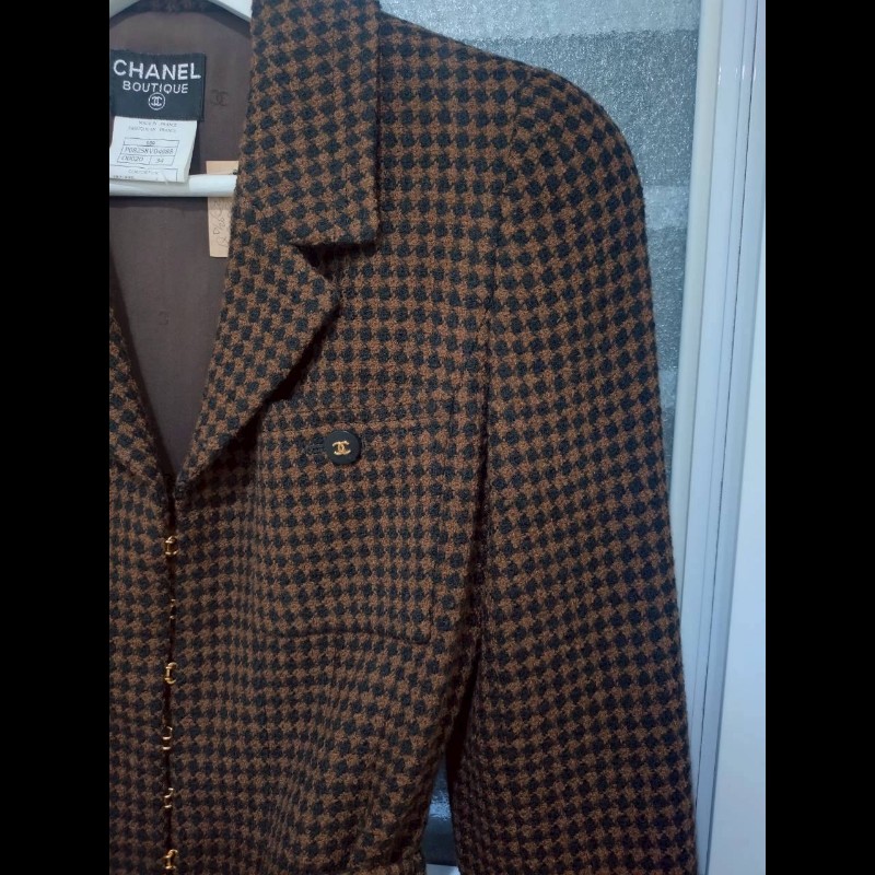 Chanel 咖黑小千鳥格外套-1
