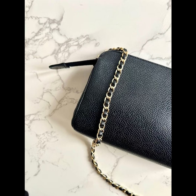 【LA LUNE】中古二手Chanel黑色魚子醬皮革側背包 斜背包 皮革包 單肩包 古董-6