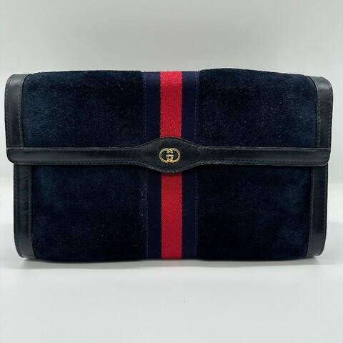 Gucci海軍藍配紅色手拿包 附贈內裡包和鏈條可斜背 已驗證真品