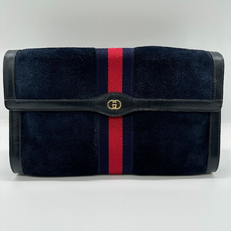 Gucci海軍藍配紅色手拿包 附贈內裡包和鏈條可斜背 已驗證真品-0