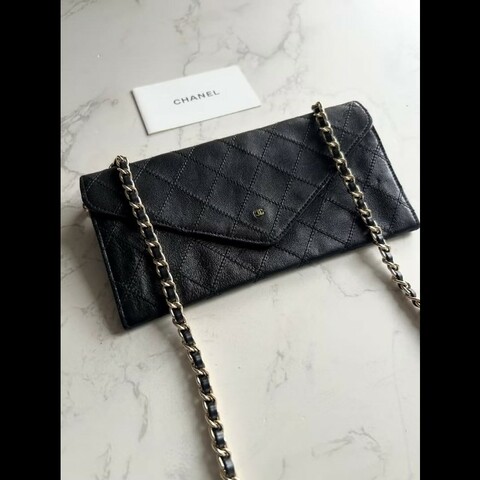 【LA LUNE】絕版中古包 Chanel 黑色信封斜背包 單肩包 錢包 側背包 古董包