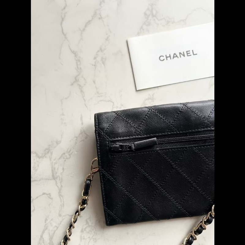 【LA LUNE】絕版中古包 Chanel 黑色信封斜背包 單肩包 錢包 側背包 古董包-2