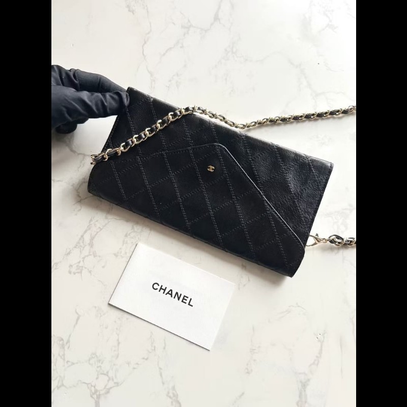 【LA LUNE】絕版中古包 Chanel 黑色信封斜背包 單肩包 錢包 側背包 古董包-4