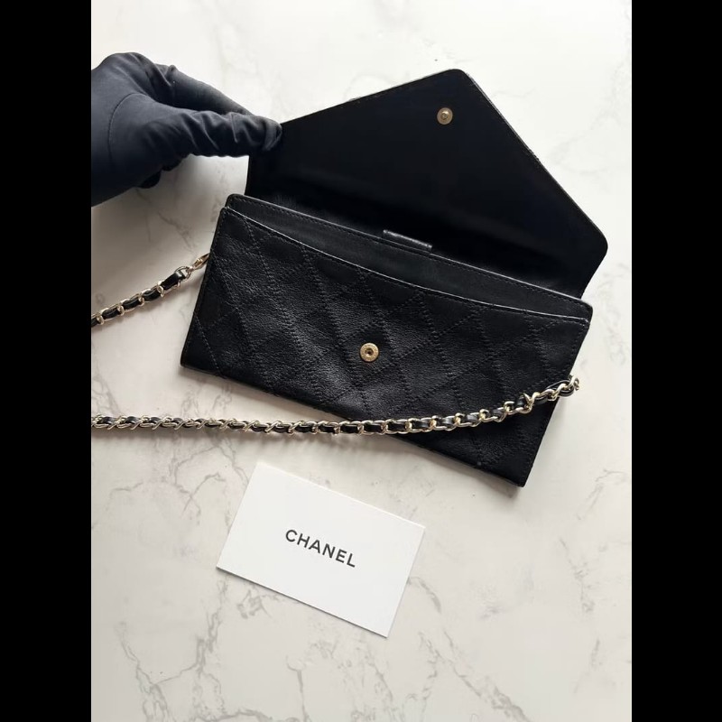 【LA LUNE】絕版中古包 Chanel 黑色信封斜背包 單肩包 錢包 側背包 古董包-5