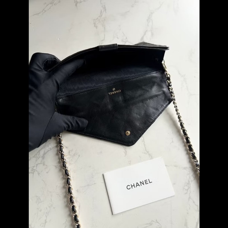 【LA LUNE】絕版中古包 Chanel 黑色信封斜背包 單肩包 錢包 側背包 古董包-6