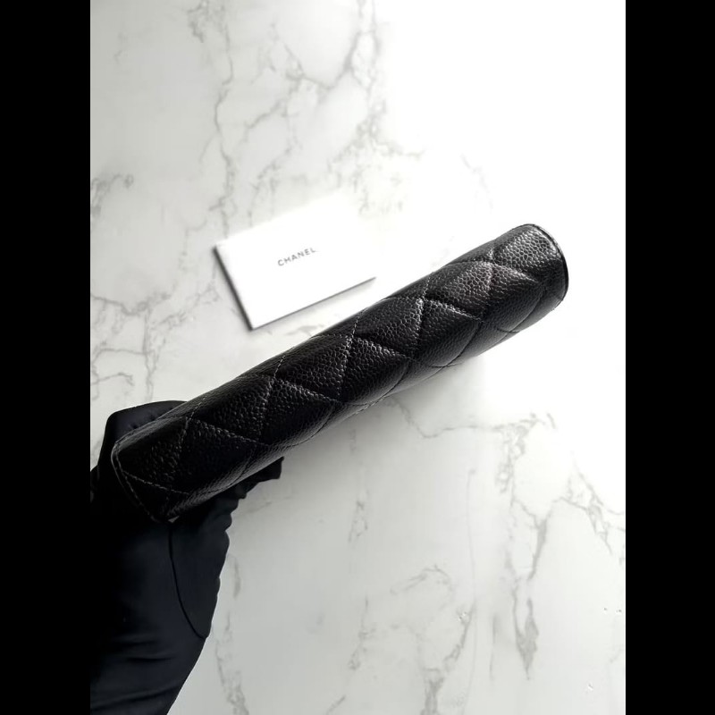 【LA LUNE】稀有中古Chanel黑金色魚子醬皮革長夾 皮夾 錢包 中夾 二手古董包-3