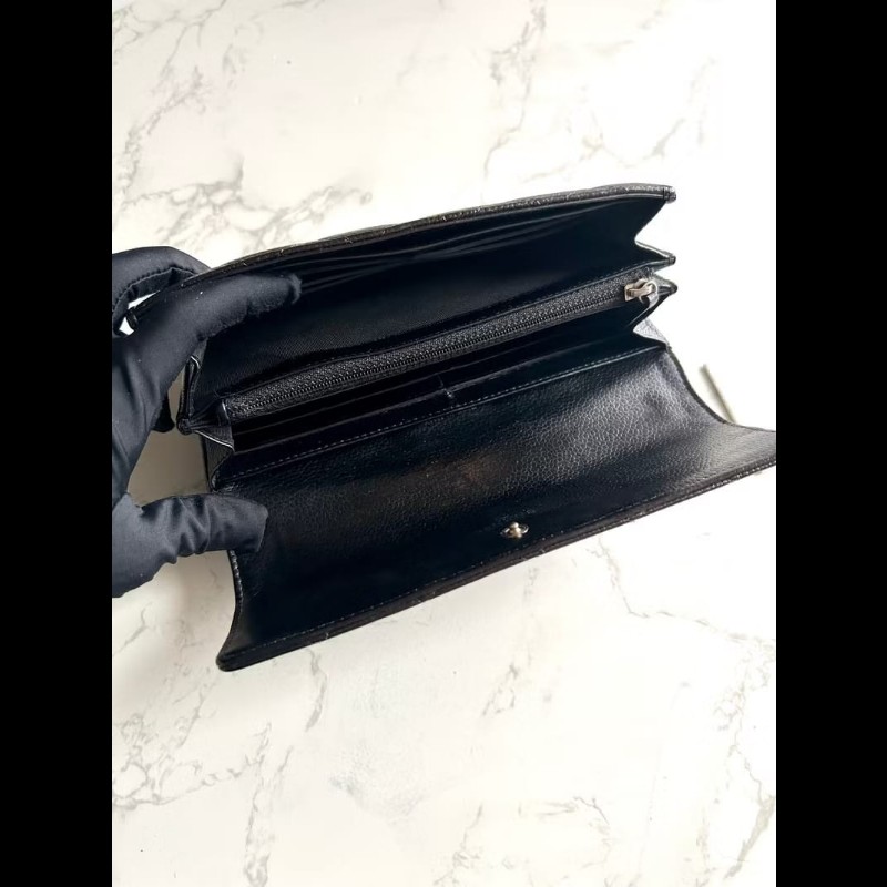 【LA LUNE】稀有中古Chanel黑金色魚子醬皮革長夾 皮夾 錢包 中夾 二手古董包-6