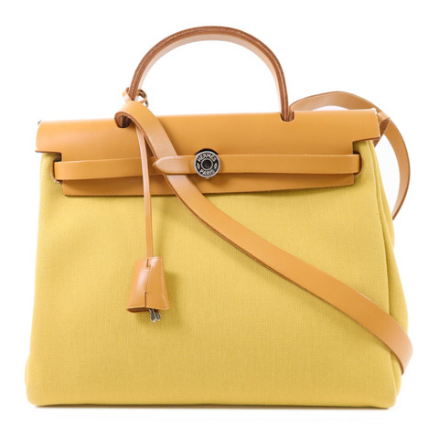 HERMES 帆布Herbag PM銀扣手挽肩背兩用袋Soleil