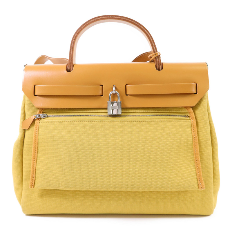 HERMES 帆布Herbag PM銀扣手挽肩背兩用袋Soleil-1