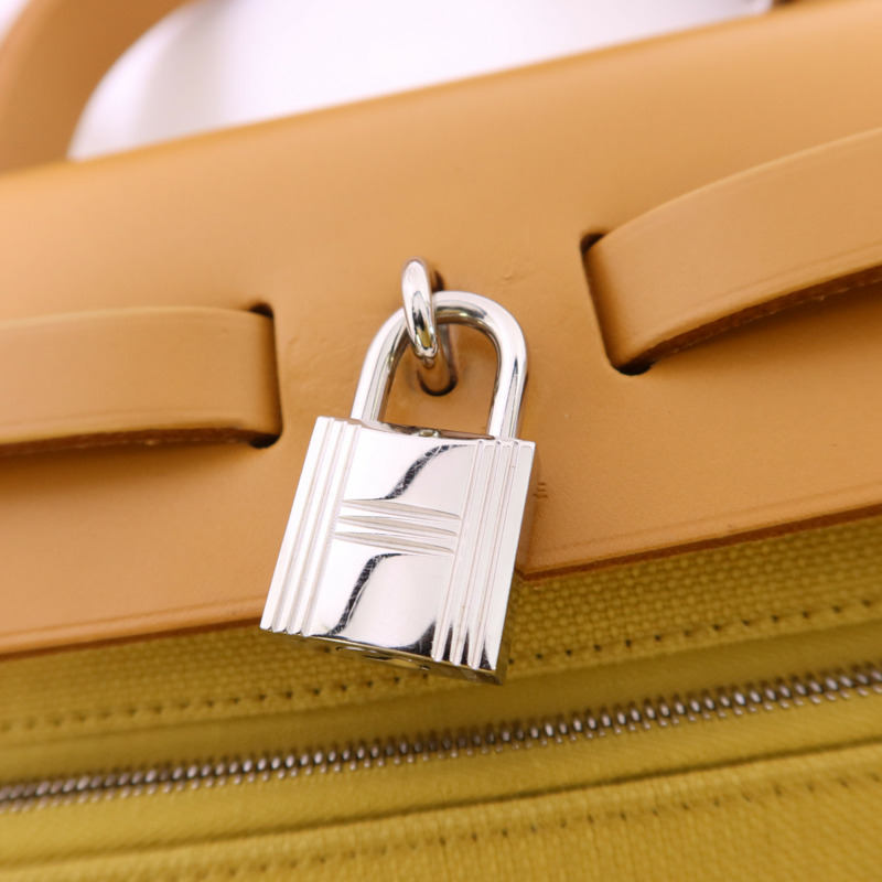 HERMES 帆布Herbag PM銀扣手挽肩背兩用袋Soleil-8