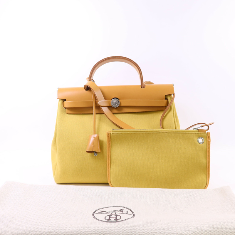 HERMES 帆布Herbag PM銀扣手挽肩背兩用袋Soleil-9