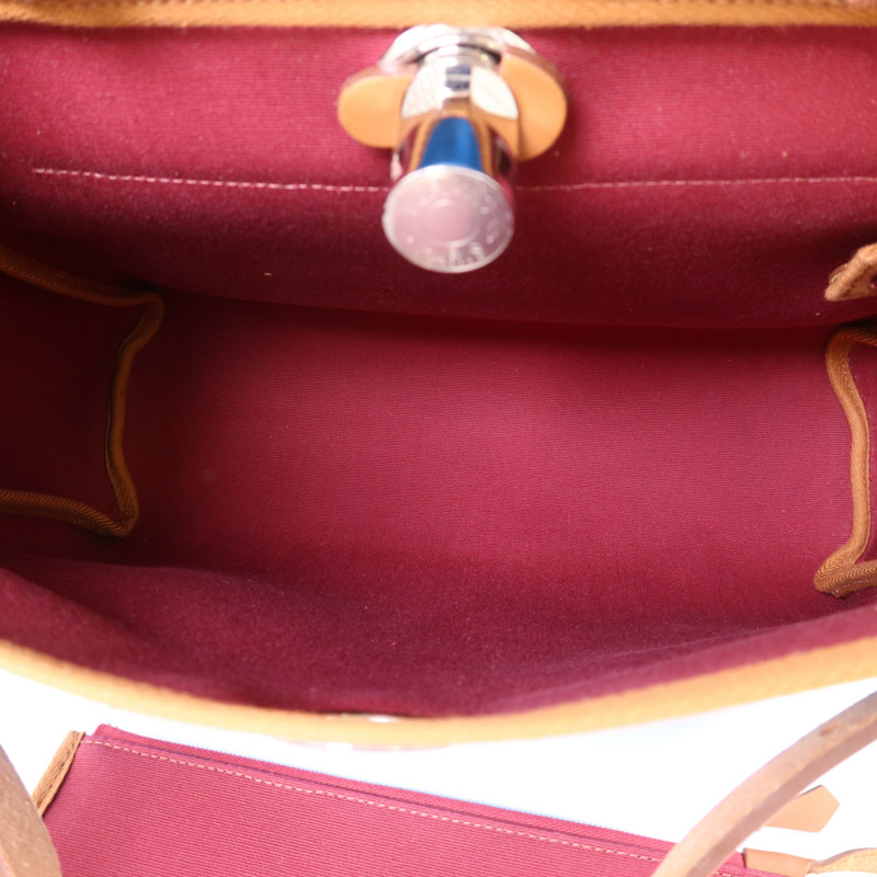 HERMES 帆布Herbag PM銀扣手挽肩背兩用袋Bleu Izmir/Ruby-4
